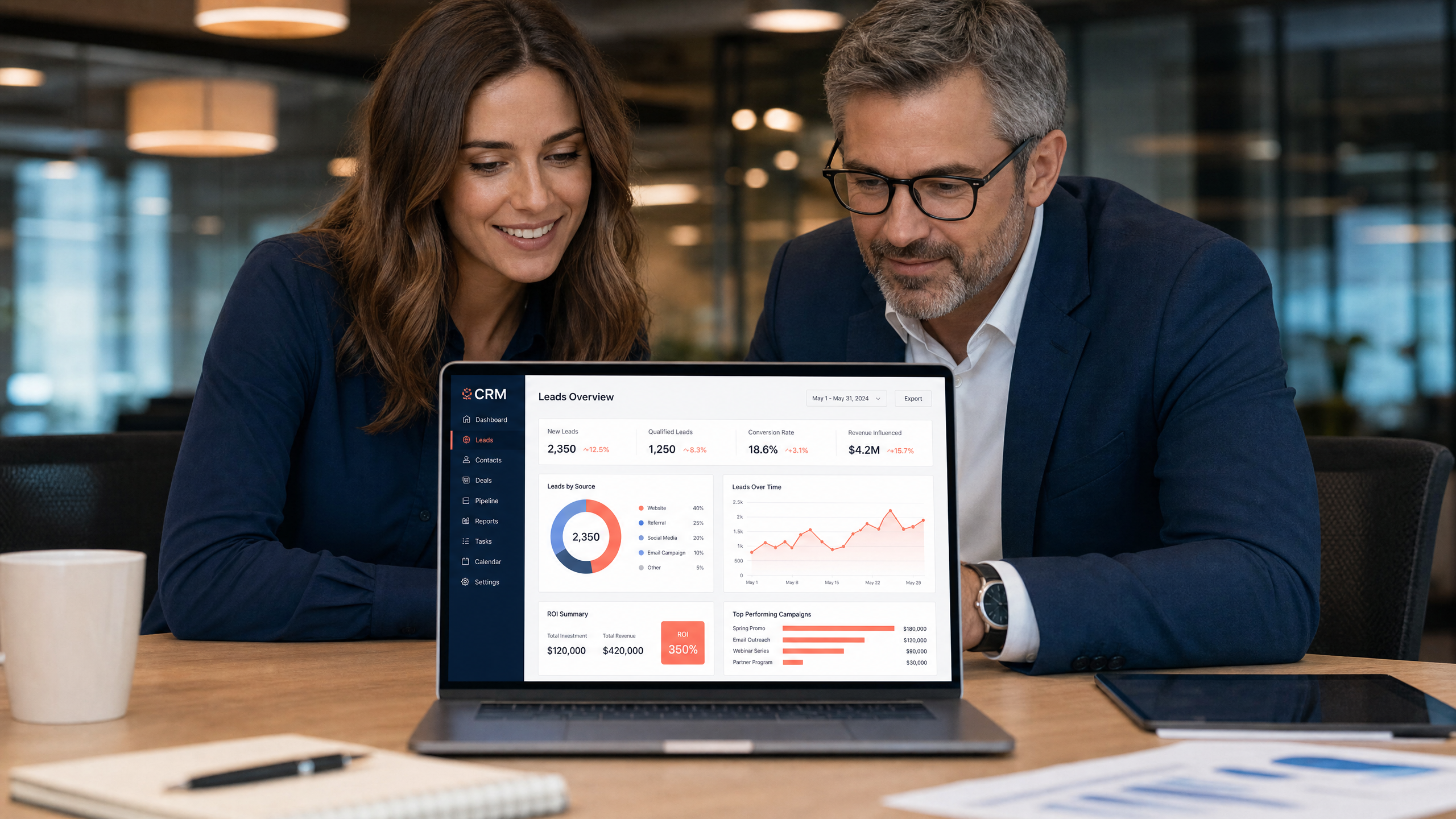 Team reviewing ExhibitIQ dashboard